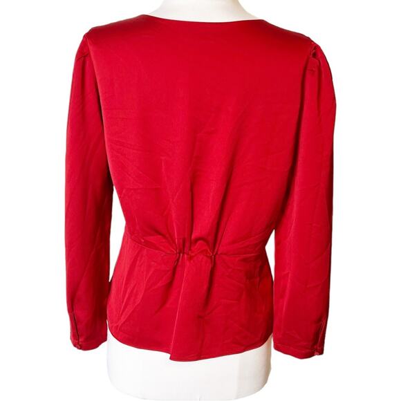 J. Crew Red Satin Peplum Crepe Top button front - Picture 6 of 10